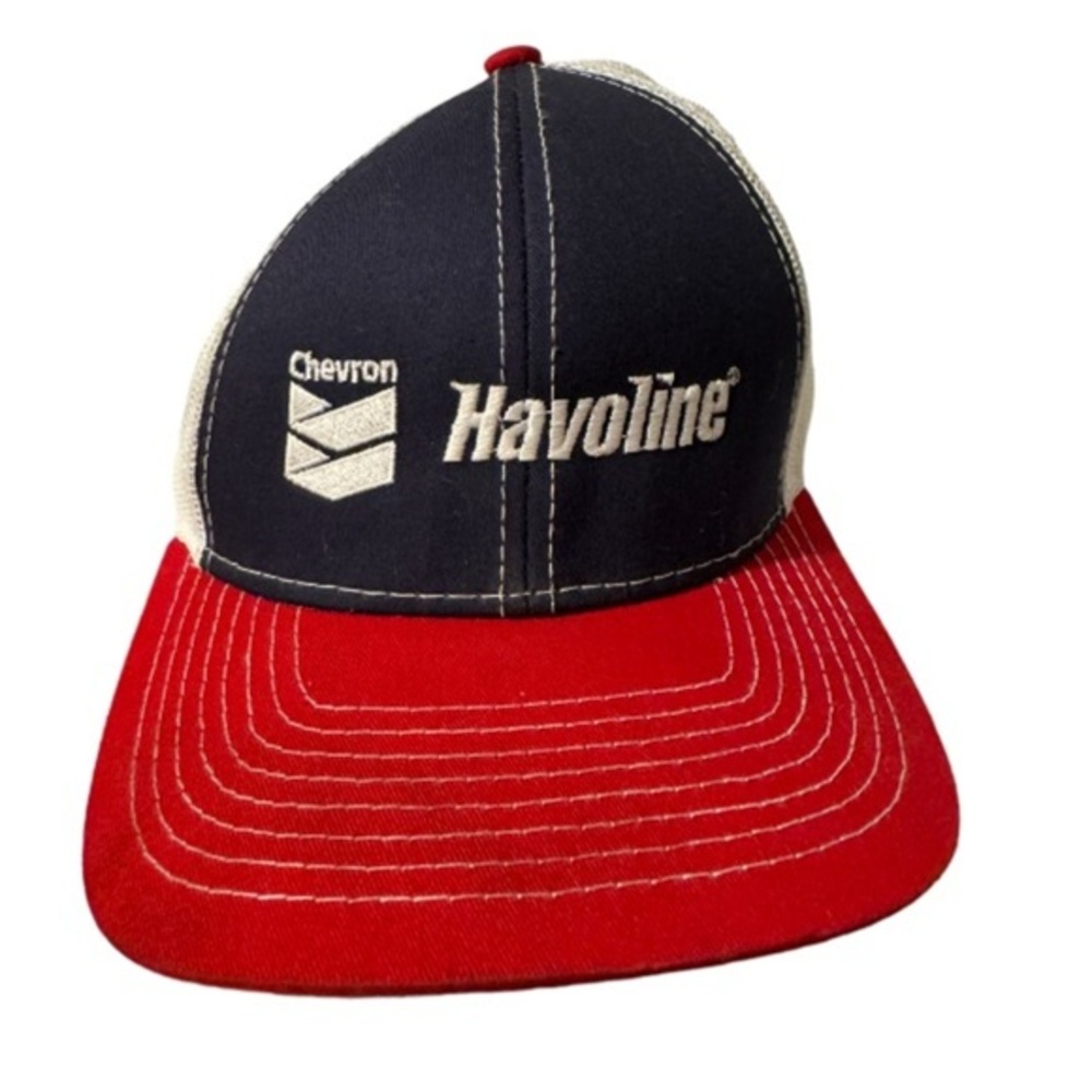 Vintage Havoline Racing Trucker Hat Snapback Chevron Cap Platinum Series Navy